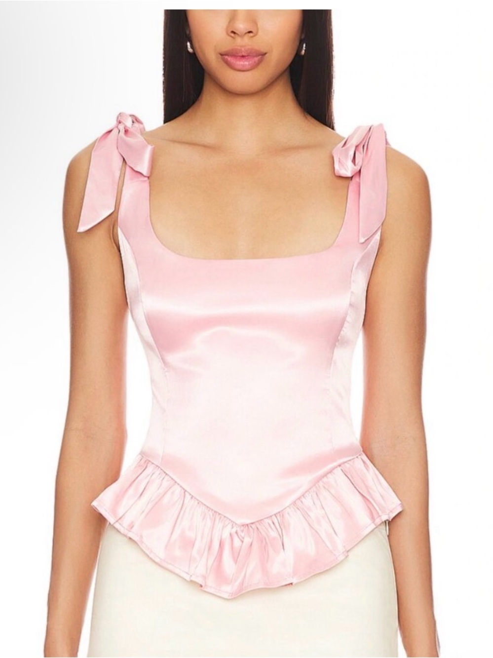 Satin Pink Ruffle-Hem Women's Formal Top